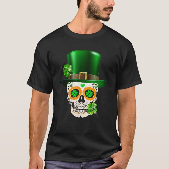 Camiseta Guay Sugar Skull Saint Patrick Día Shamrock Iris (Anverso)