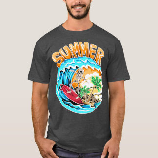 Camiseta Guay Surfing Skeleton Surfer Swimmer Beach Waves W