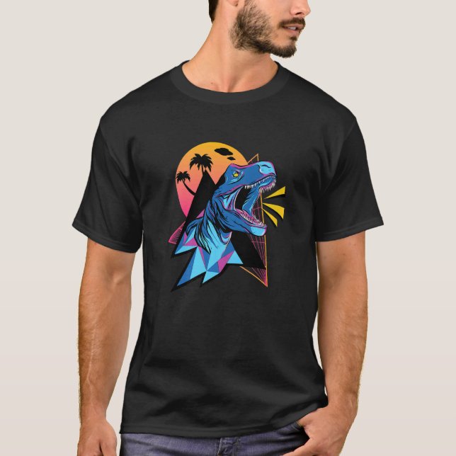Camiseta Guay Synthwave Vaporwave Estética Trex Dinosaur P (Anverso)