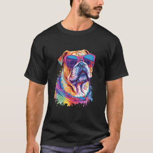 Camiseta Guay y el colorido Bulldog inglés usando sombrilla