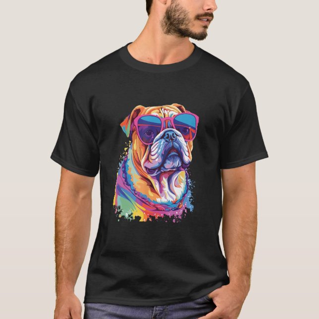 Camiseta Guay y el colorido Bulldog inglés usando sombrilla (Anverso)