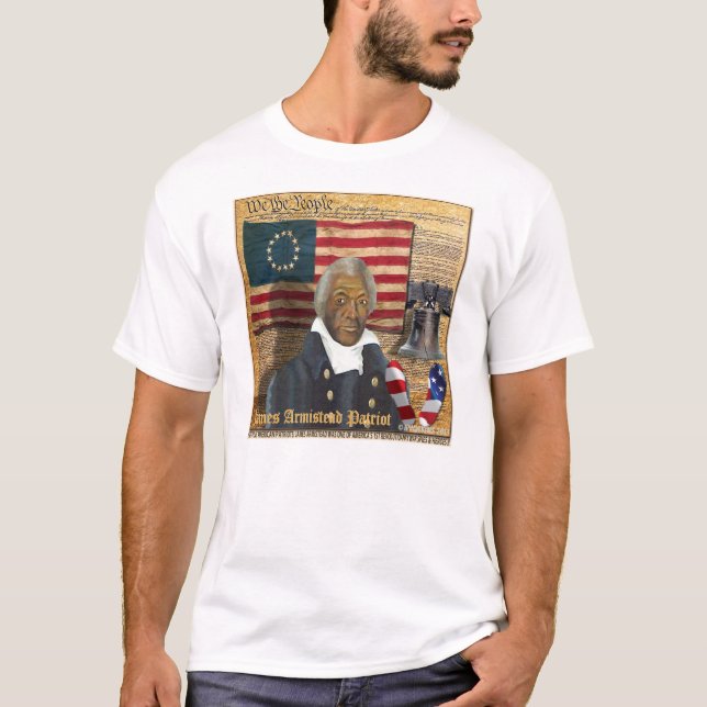 Camiseta Guerra de revolucionario americano negra de James (Anverso)