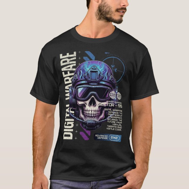 Camiseta Guerra Digital Cráneo Cibernético – Sector 99 Futu (Anverso)