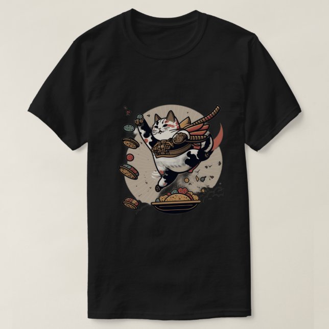 Camiseta Guerra japonesa de la comida para gato: Hombre y c (Diseño del anverso)
