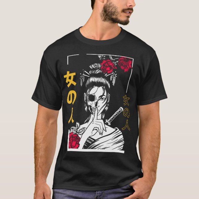 Camiseta Guerrera floral de Samurai japonesa Geisha Toky (Anverso)