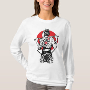 Camiseta Guerrera samurái femenina – tatuaje de rosa de dra
