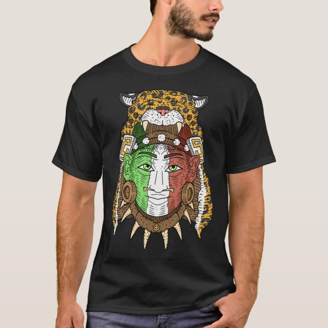 Camiseta Guerrero azteca. Bandera mexicana. México. (Anverso)