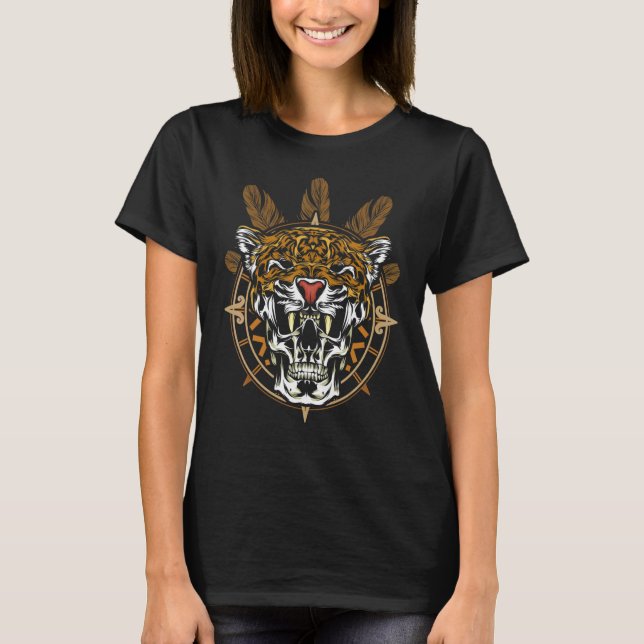 Camiseta Guerrero azteca Jaguar Death Skull Nativo Headdres (Anverso)