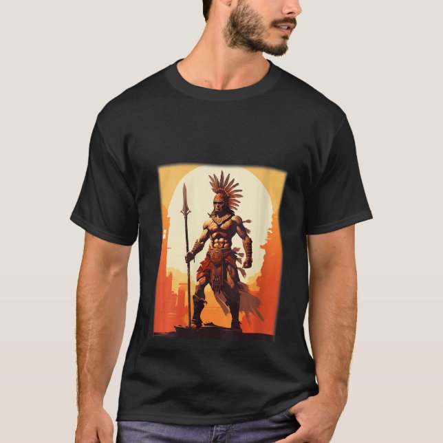 Camiseta Guerrero azteca jaguar nativa de mitología mexican (Anverso)