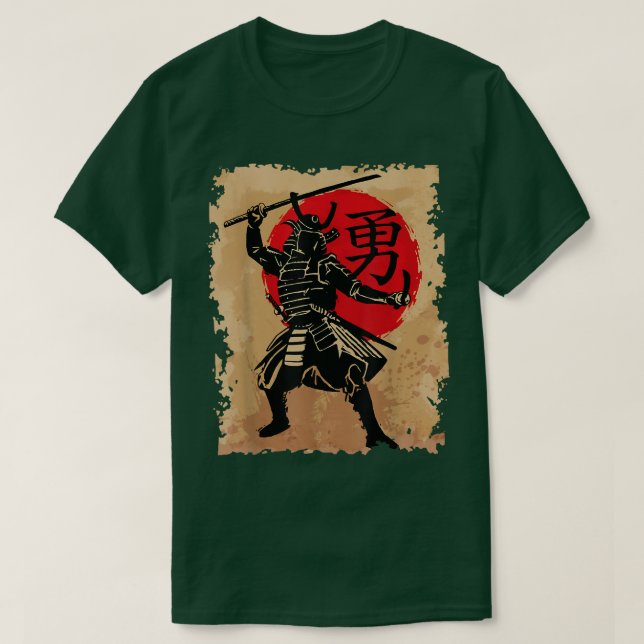 Camiseta Guerrero de cascos de Samurai japonés se pone sol  (Diseño del anverso)