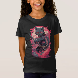 Camiseta Guerrero de Gato Ninja negro con un incendio suave