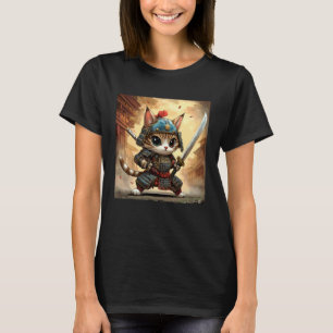 Camiseta Guerrero de gato samurái Estilo feroz y esponjoso