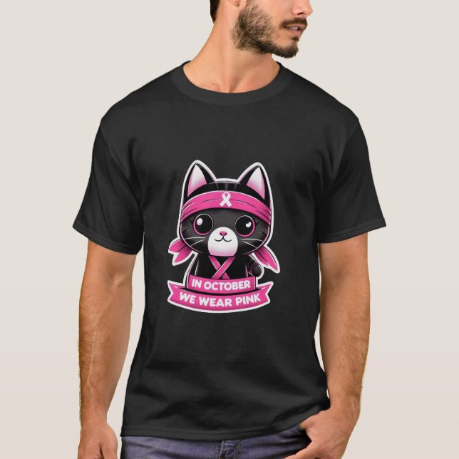 Camiseta Guerrero de gatos lindo en octubre usamos rosa (Anverso)
