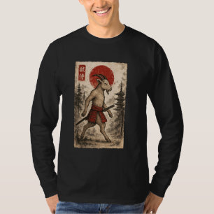 Camiseta Guerrero de la cabra Samurai Vintage japonés Ukiyo