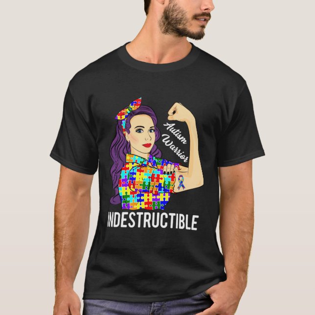 Camiseta Guerrero de la conciencia del autismo mamá indestr (Anverso)