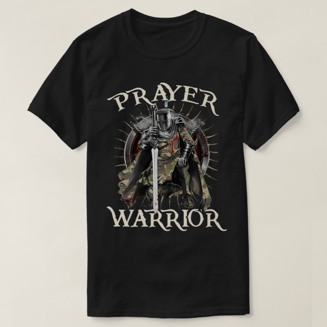 Camiseta Guerrero de la Oración Cristiana Camo Verde Cruz R (Diseño del anverso)
