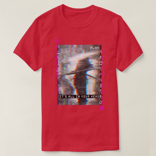 Camiseta Guerrero de la vaprowave glitch de Samurai Japonés (Diseño del anverso)