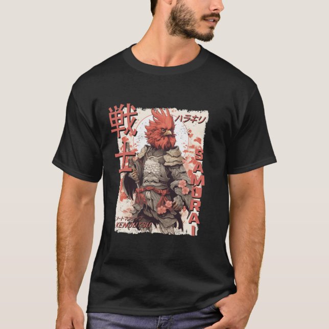 Camiseta Guerrero de pollo de Samurai, japonés Ninja Rooste (Anverso)