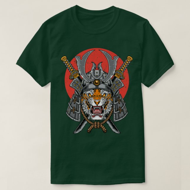 Camiseta Guerrero de Samurai Bushido Tiger Katana Oni Japon (Diseño del anverso)