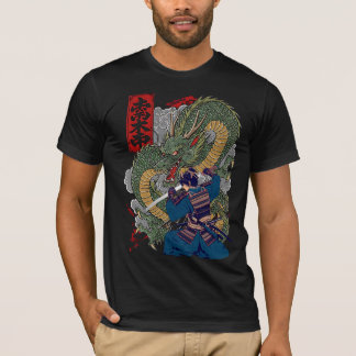 Camiseta Guerrero de Samurai Enfrenta Fierce Dragon Arte Ja