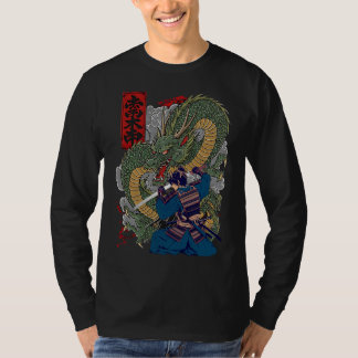 Camiseta Guerrero de Samurai Enfrenta Fierce Dragon Arte Ja