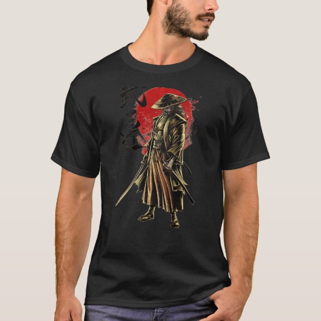 Camiseta Guerrero de Samurai Japonés Bushido Swordsman Retr (Anverso)