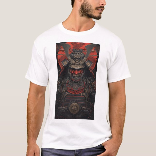 Camiseta Guerrero de Samurai japonés rojo rostro blindado g (Anverso)