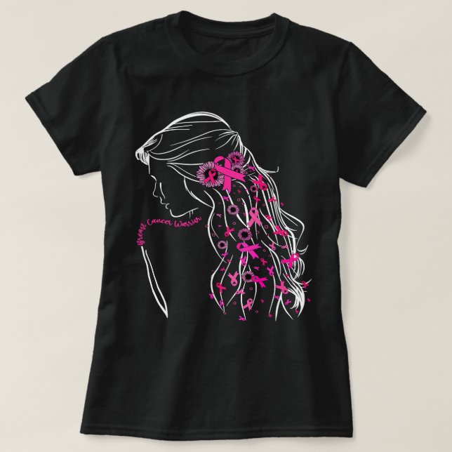 Camiseta Guerrero del cáncer de mama Mujeres fuertes rosa C (Diseño del anverso)