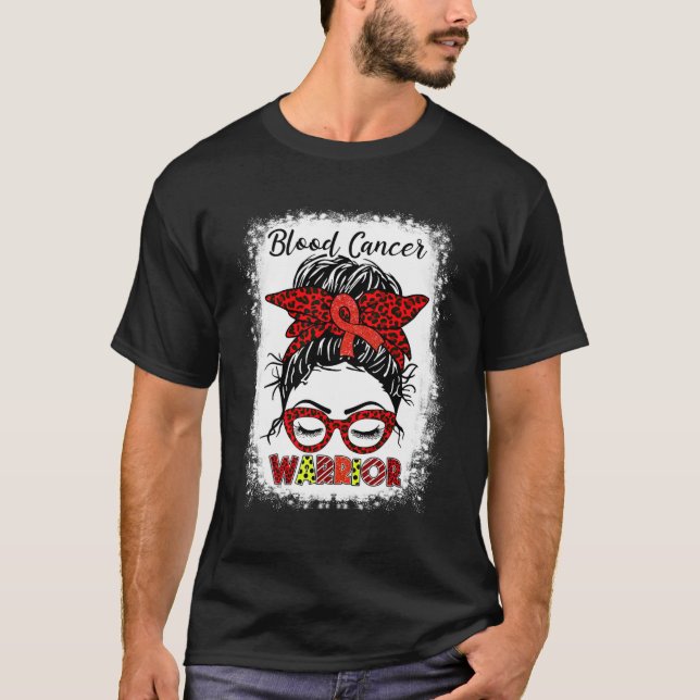 Camiseta Guerrero del cáncer de sangre Messy Bun Léopardo d (Anverso)