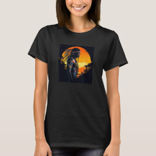 Camiseta Guerrero del Día Nativo Estadounidense Sunset Retr
