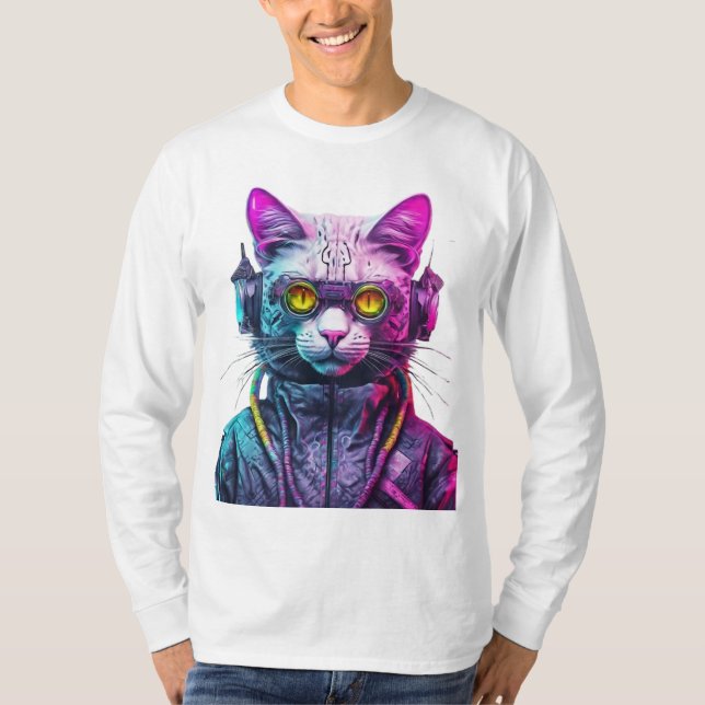 Camiseta Guerrero del gato del ciberpunk (Anverso)