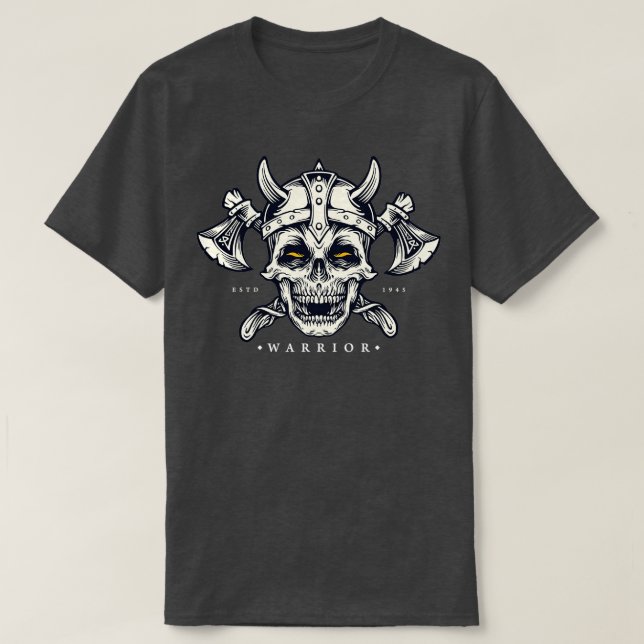 Camiseta Guerrero del Viking del Cráneo con Ax y Viking del (Diseño del anverso)