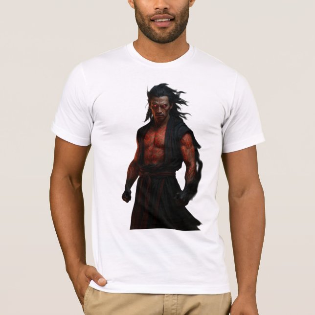 Camiseta Guerrero demoníaco con tatuajes rojos brillantes (Anverso)
