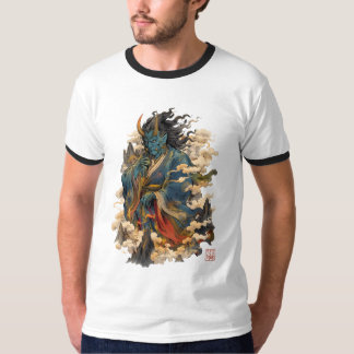 Camiseta Guerrero Demonio Oni Azul | Mitología Yokai Japone