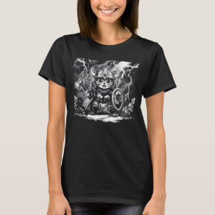 Camiseta Guerrero Épico Vikingo Gato con Hacha y Escudo