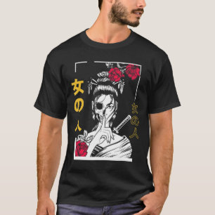 Camiseta Guerrero Floral Samurái Japonés Mujer Geisha Tokio