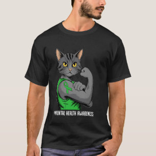 Camiseta Guerrero Gato Conciencia Salud Mental Cinta Verde