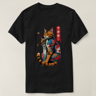 Camiseta Guerrero gato samurái – Estilo épico de tatuaje ja