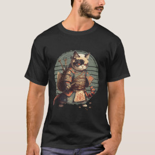 Camiseta Guerrero gato samurai, gato nipón, Kawaii