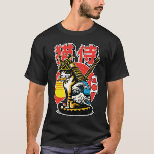 Camiseta Guerrero Gato Samurái – Tatuaje Audaz de Ola Japon