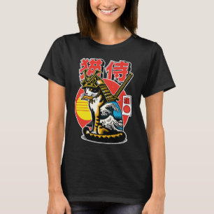 Camiseta Guerrero Gato Samurái – Tatuaje Audaz de Ola Japon