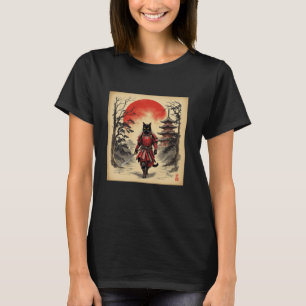 Camiseta Guerrero Gato Samurái Ukiyo Ink Ar Vintage Diverti