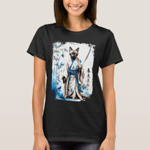 Camiseta Guerrero gato siamés samurái. Arte de tinta japone