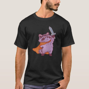 Camiseta Guerrero Mapache de Fantasía Adorable con Espada y