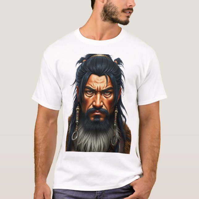 Camiseta Guerrero mongol enfrenta arte tribal (Anverso)