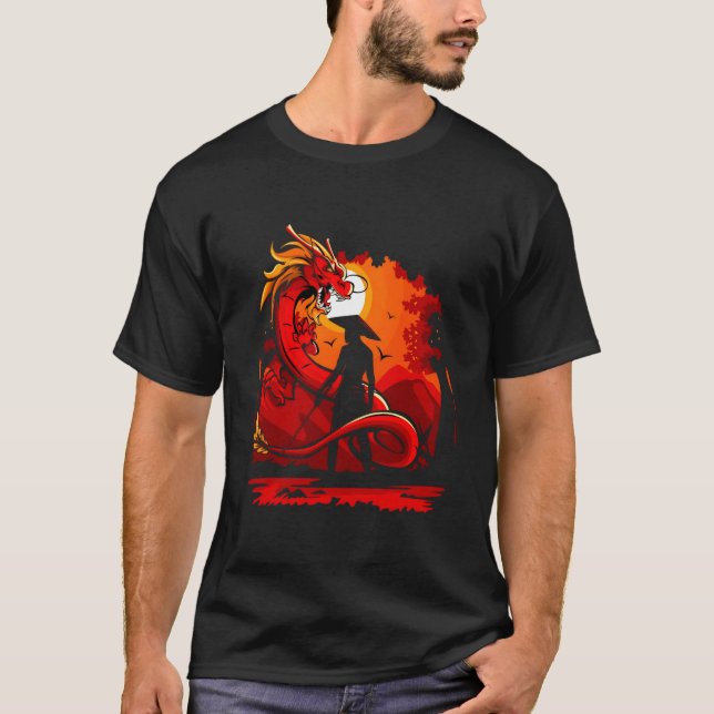 Camiseta Guerrero Monje O Samurai Con Dragón (Anverso)