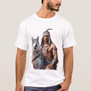 Camiseta Guerrero nativo americano con lobo