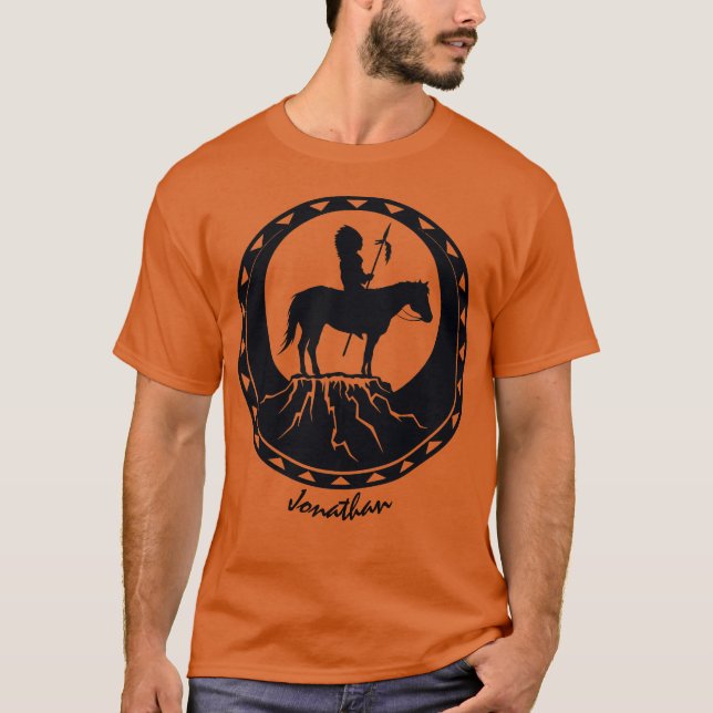 Camiseta Guerrero nativo estadounidense a caballo (Anverso)