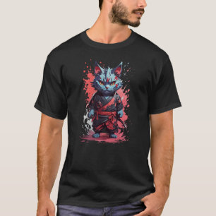 Camiseta Guerrero Ninja Gato Gris Acuarela Genial