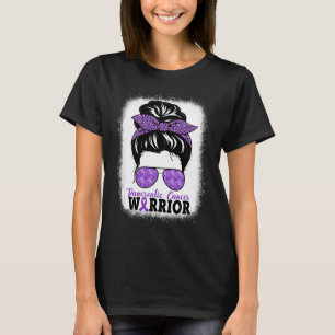 Camiseta Guerrero pancreático del cáncer Messy Bun Hair Leo